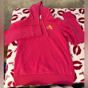 Adidas Bright Pink Hoodie with Yellow Logo